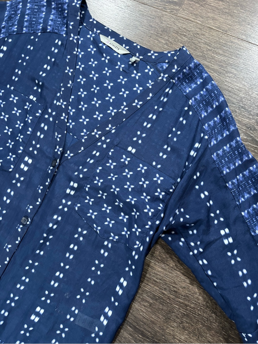 Women's Navy Patterned Button-Front Top - Picture 4 of 13